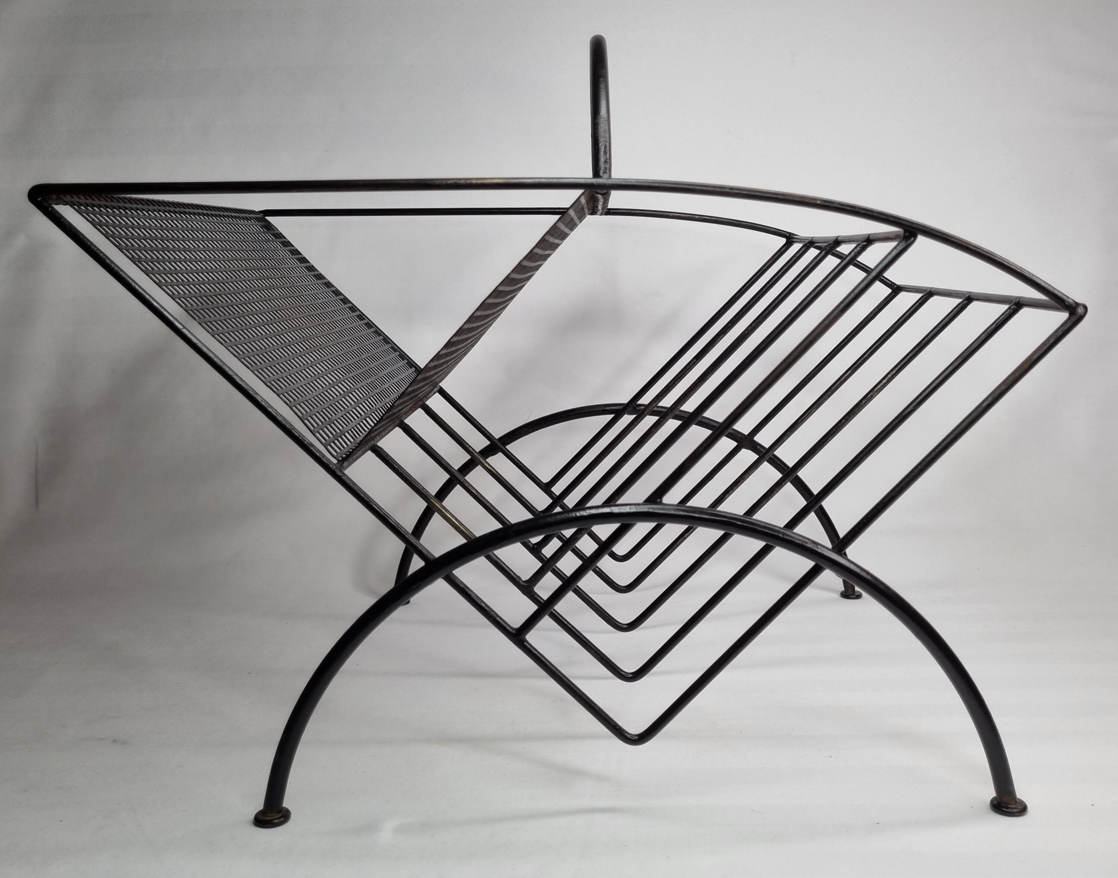 Vintage magazine holder in steel and perforated metal