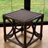 Small square-shaped side table in bamboo and vintage wicker