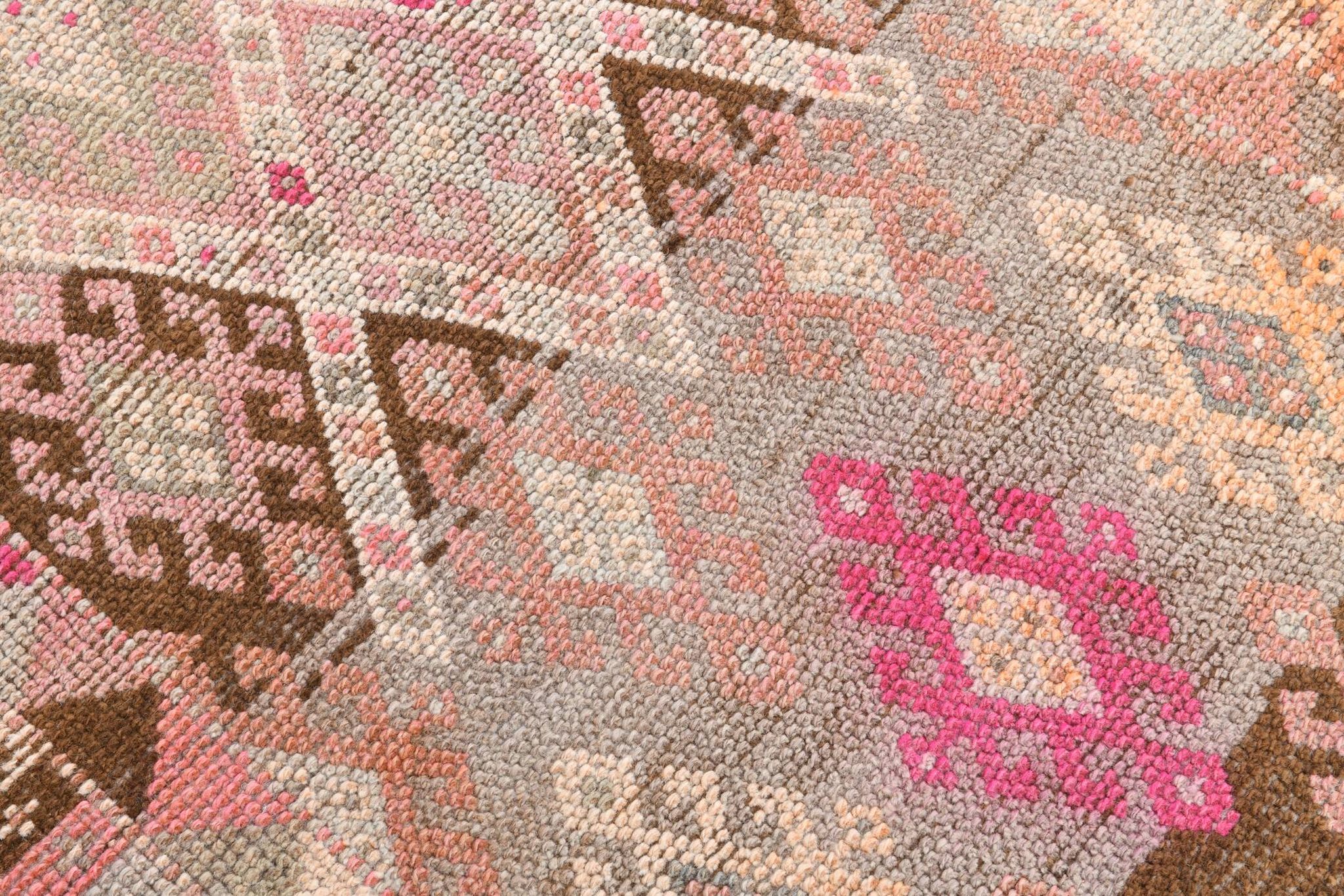 3x12 Pink & Brown Suğer Soft Modern Vintage Runner Rug, 92x376Cm