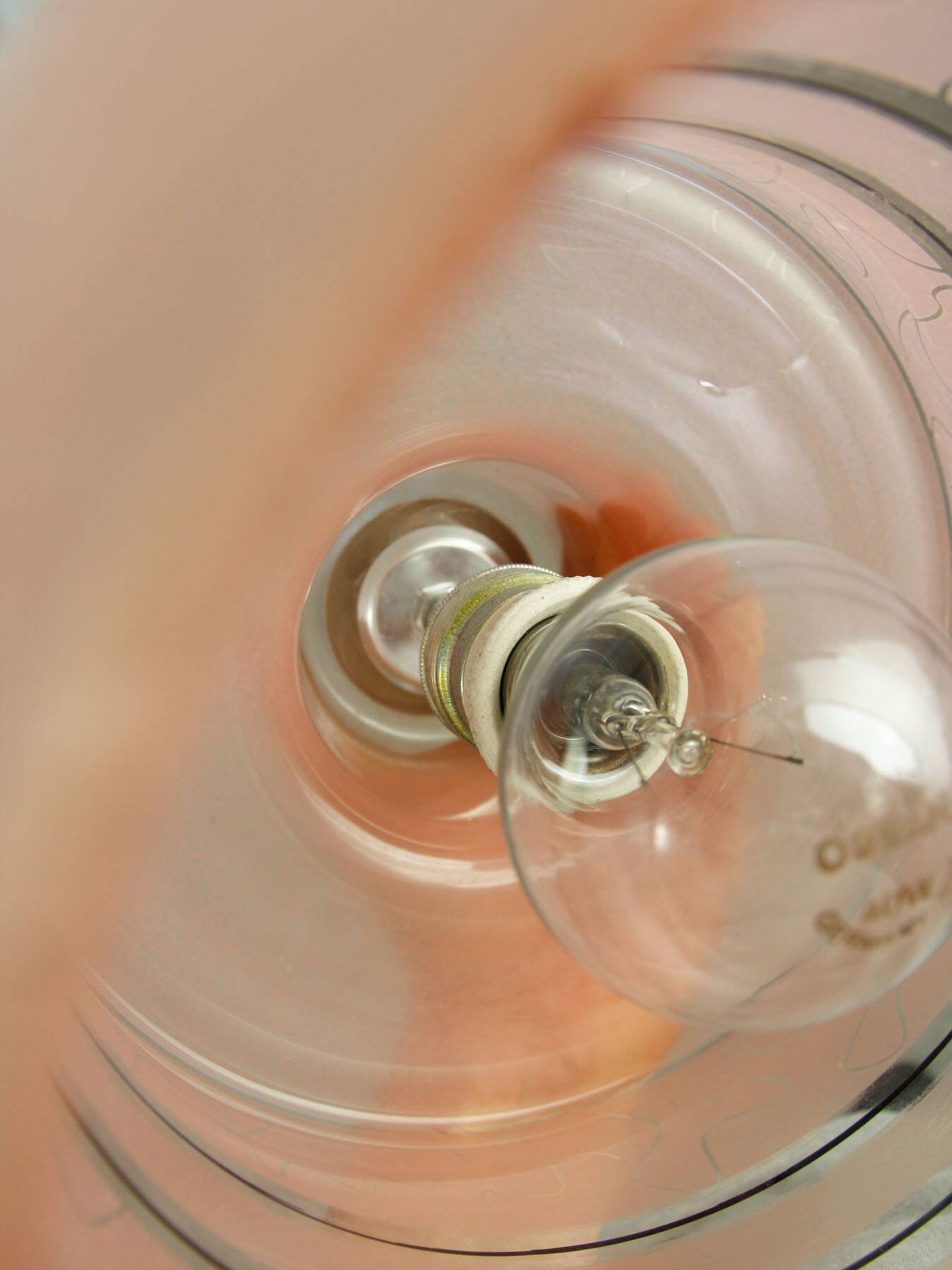 Vintage Italian Chrome and Pink Glass Pendant Lamp