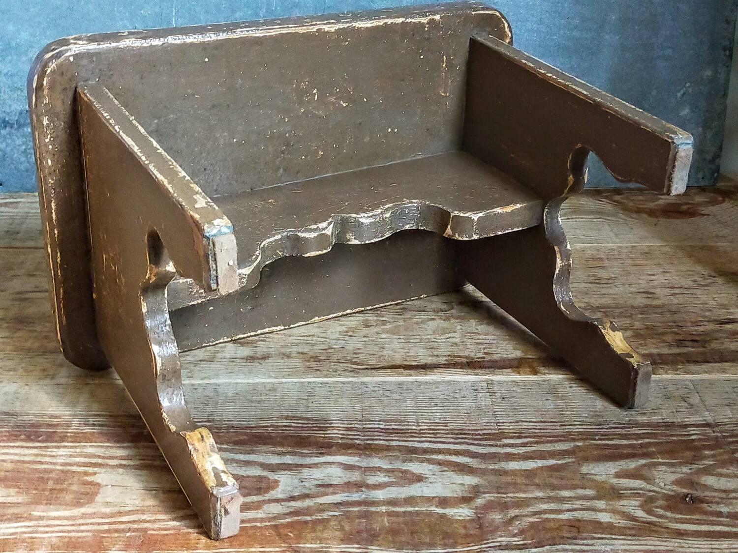 Mini-bench stool in old patinated solid wood