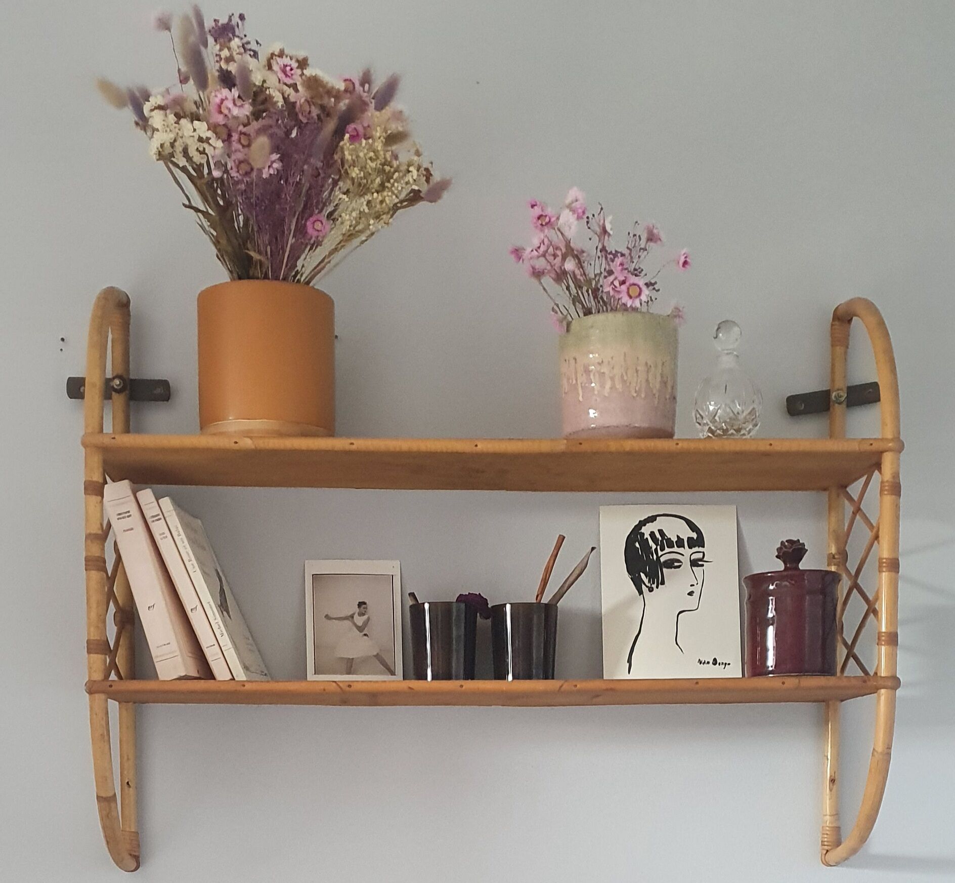 Rattan wall shelf