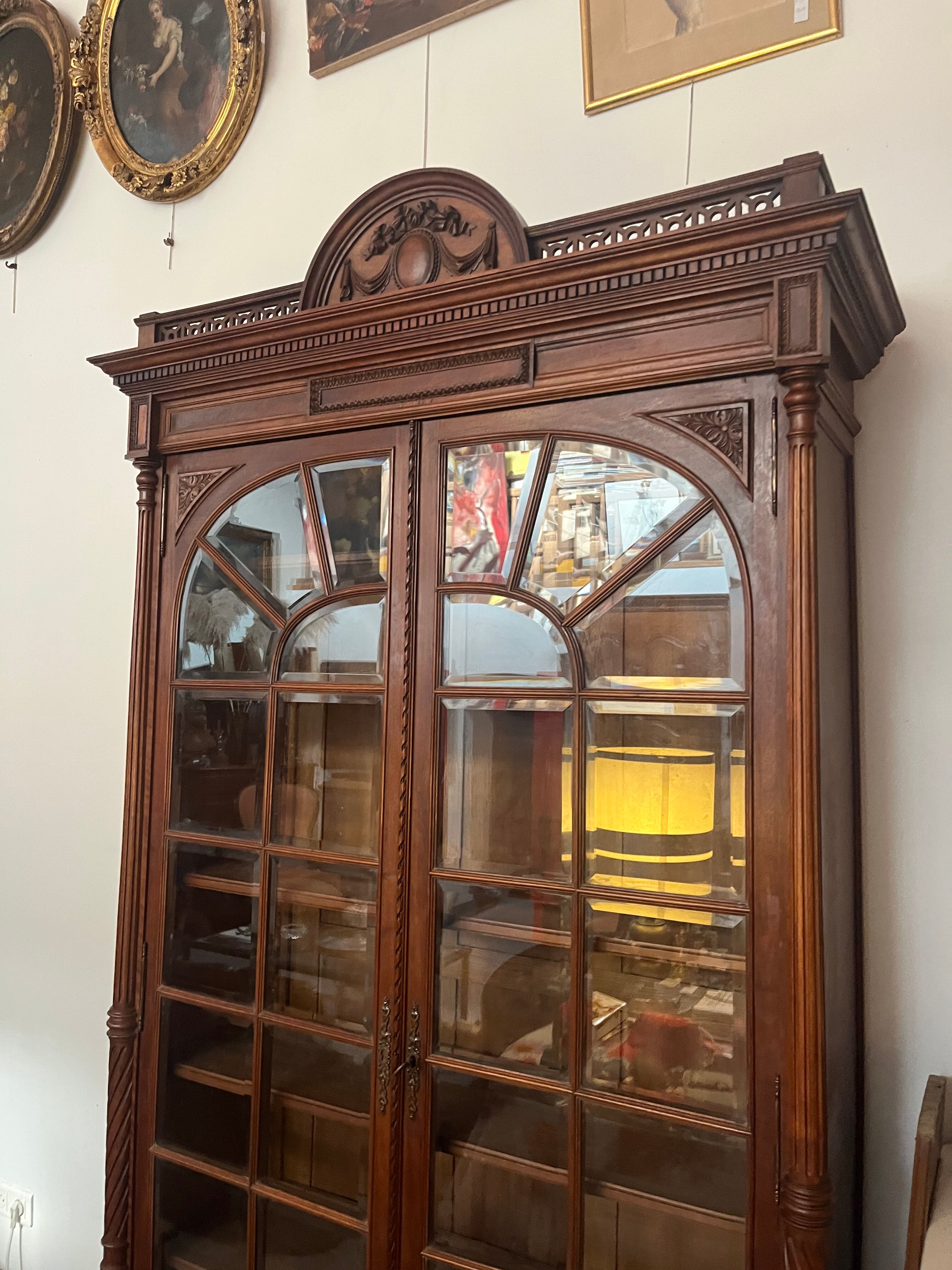 Louis XVI style beveled glass bookcase