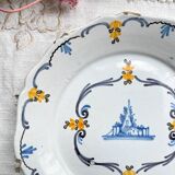 Antique French Earthenware Plate 18th Century NEVERS Landscape Motif
