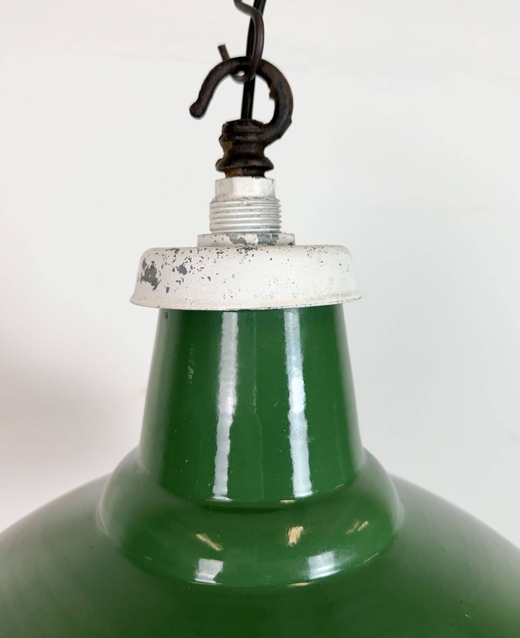 Industrial British Green Enamel Factory Pendant Lamp, 1960s