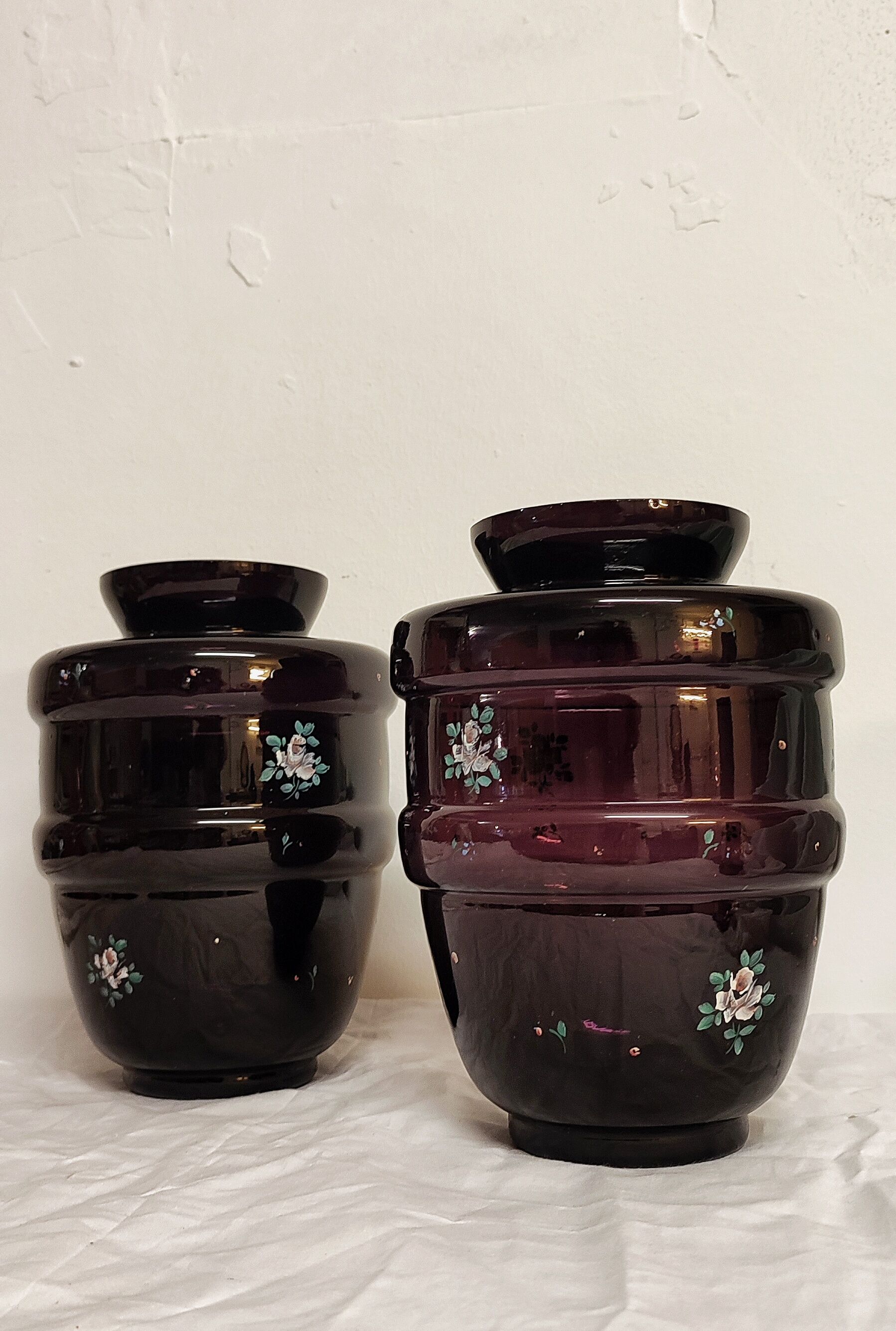 Pair of painted glass vases, France, 1940