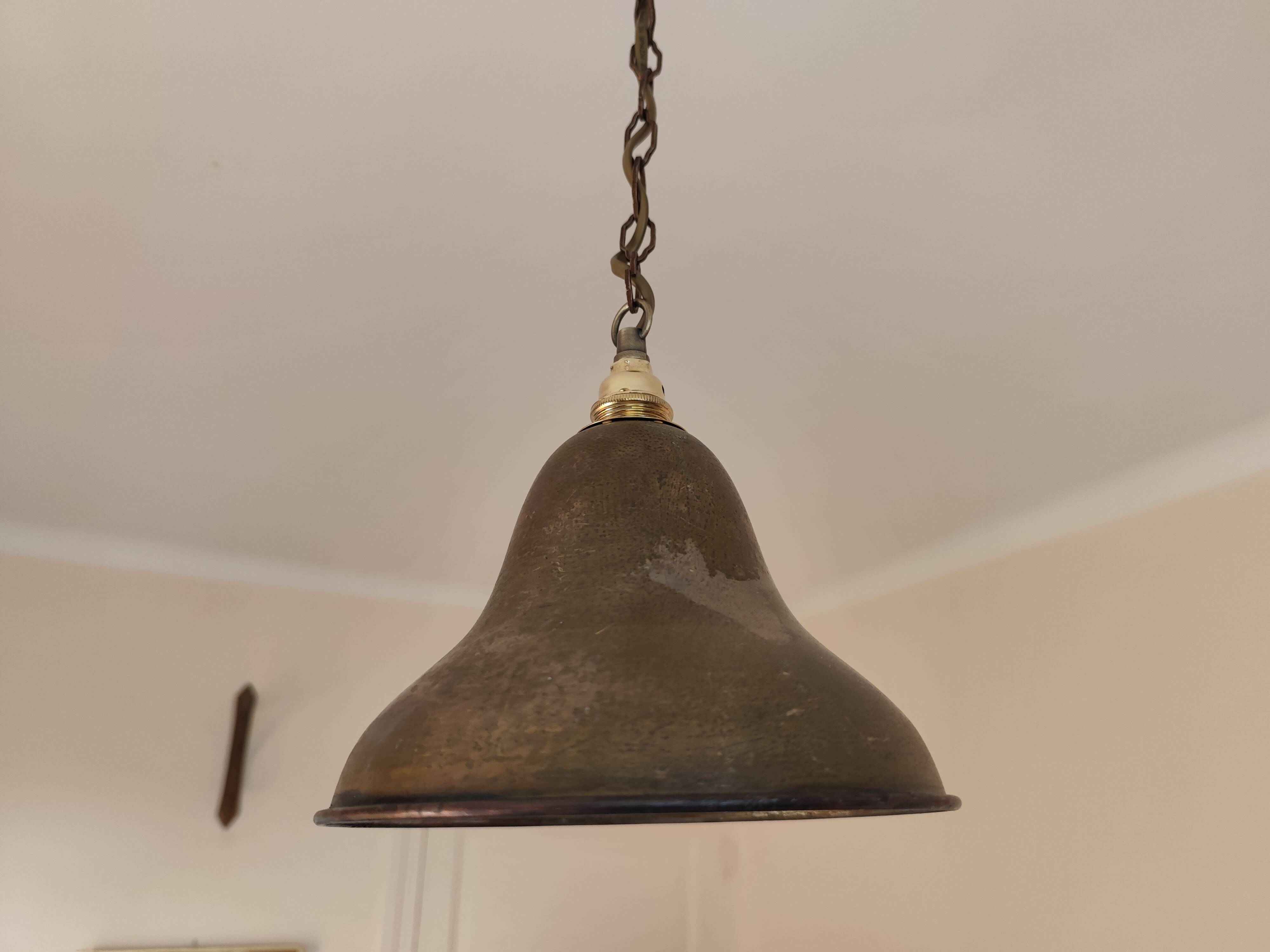 Suspension  abat-jour en laiton - lustre cloche métal bronzé