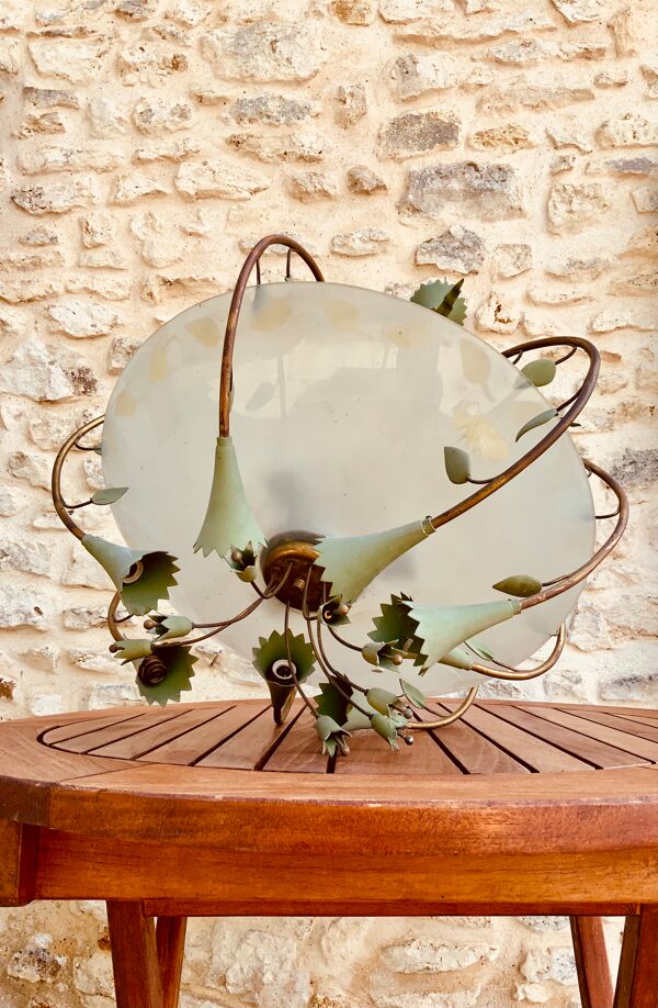 Lustre « feuilles » avec vasque opalescente