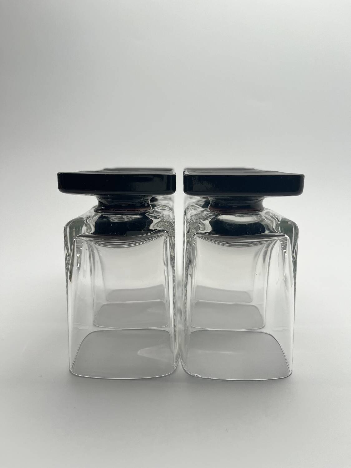 Set of 11 Black glass Square Footed Cocktail Glasses 1970