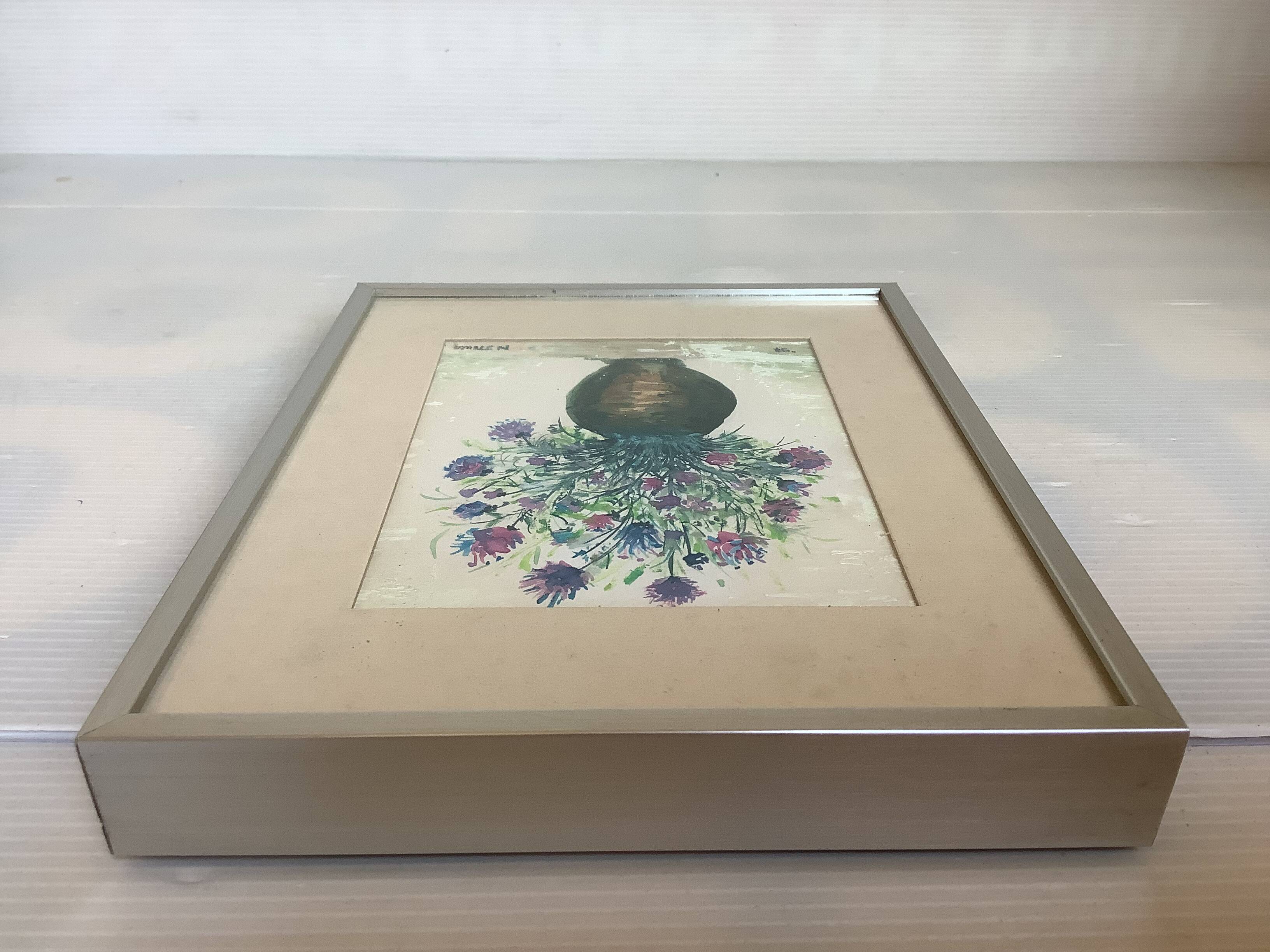 Petit tableau bouquet de fleurs huile sur carton signée