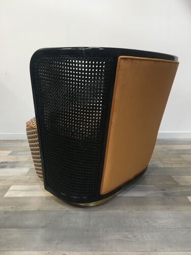 Fauteuil en bois cannage et velours