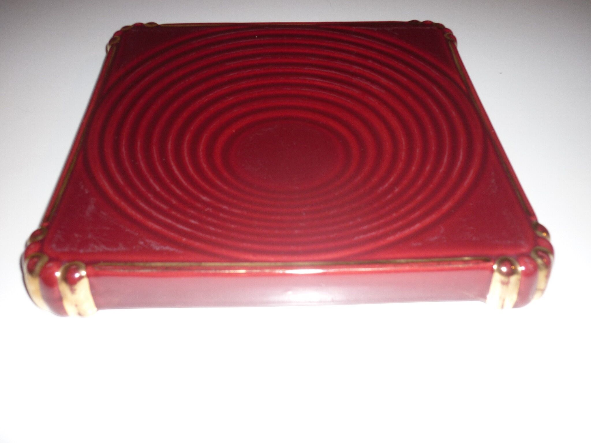 Vallauris ceramic red and gold trivet 1950