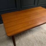 Scandinavian rectangular teak dining table with 4 tapered legs