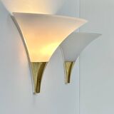 Vintage pair of wall lights, Limburg, opaline and brass, Germany, 1970.