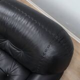 3-Seater black leather Sapporo sofa by Mobil Girgi 1970s