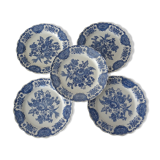 5 Flat plates Ridgway Staffordshire Windsor blue bird flower