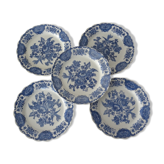 5 Flat plates Ridgway Staffordshire Windsor blue bird flower