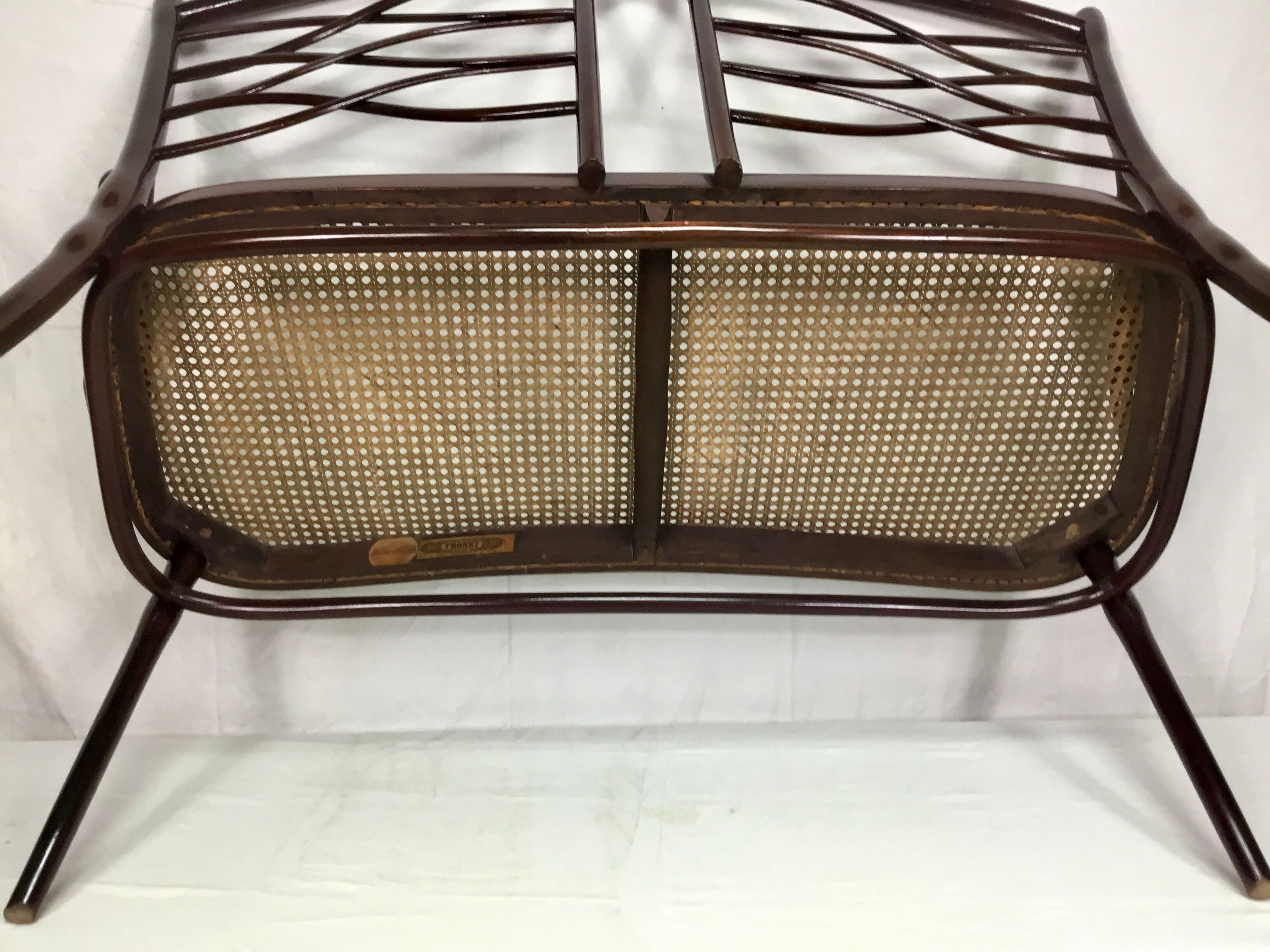 Turned wooden bench with caning by Thonet, Austria