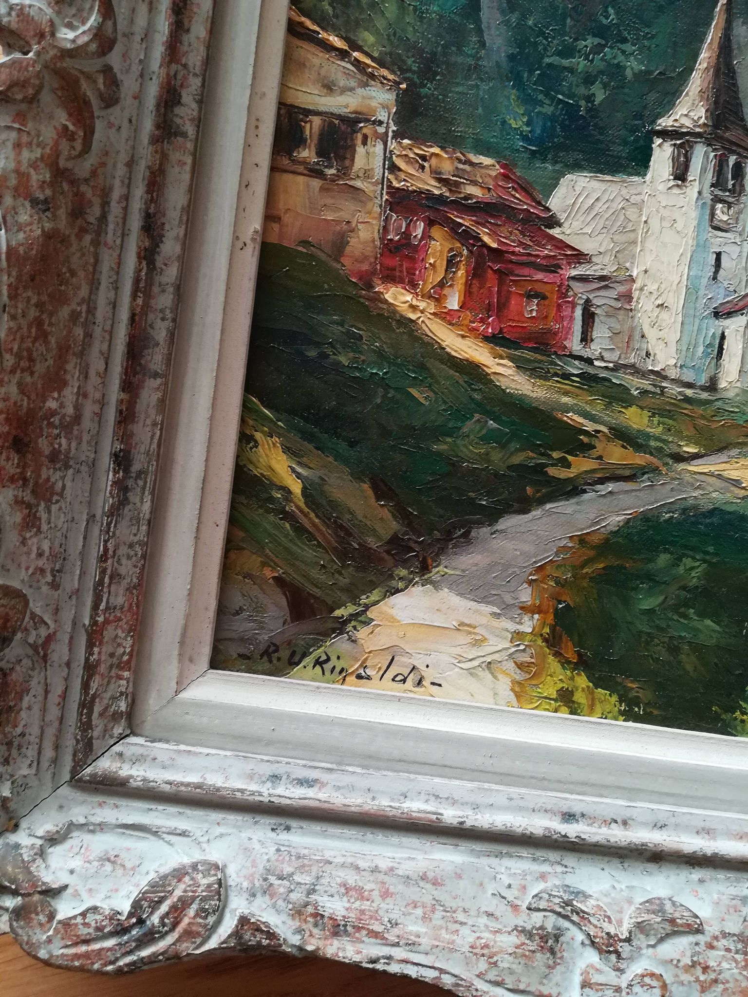 Oil on canvas landscape church of RU Rinaldi 20th century