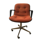 Vintage orange armchair model 451 with wheels by Steelcase Strafor, design by Randall Buck