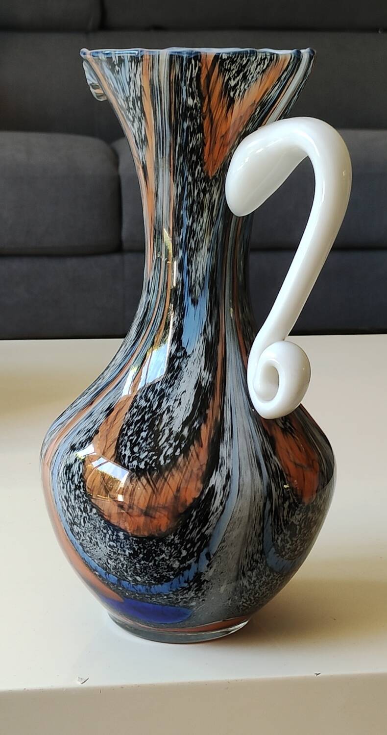 Murano Art Glass Carafe Vase/Carlo Moretti, Speckled Swirls