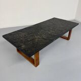Thick slate coffee table, brutalist design from the 70s, Pia Manu style