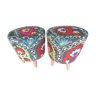 Pair of modern handwoven Uzbek Suzani ottoman footstools