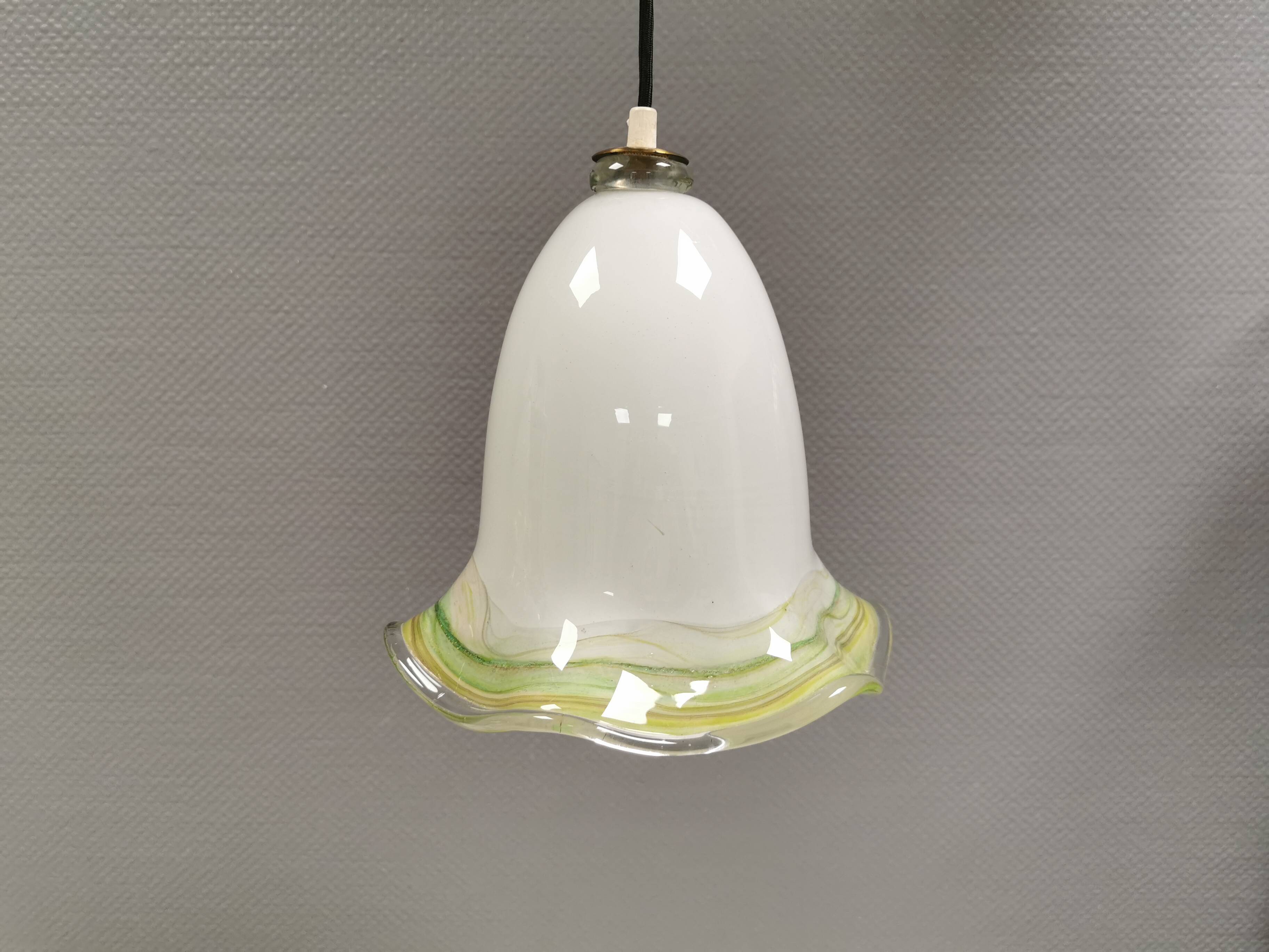 Pendant lamp in multicolored glass. Probably Danish or Swedish from 1970s