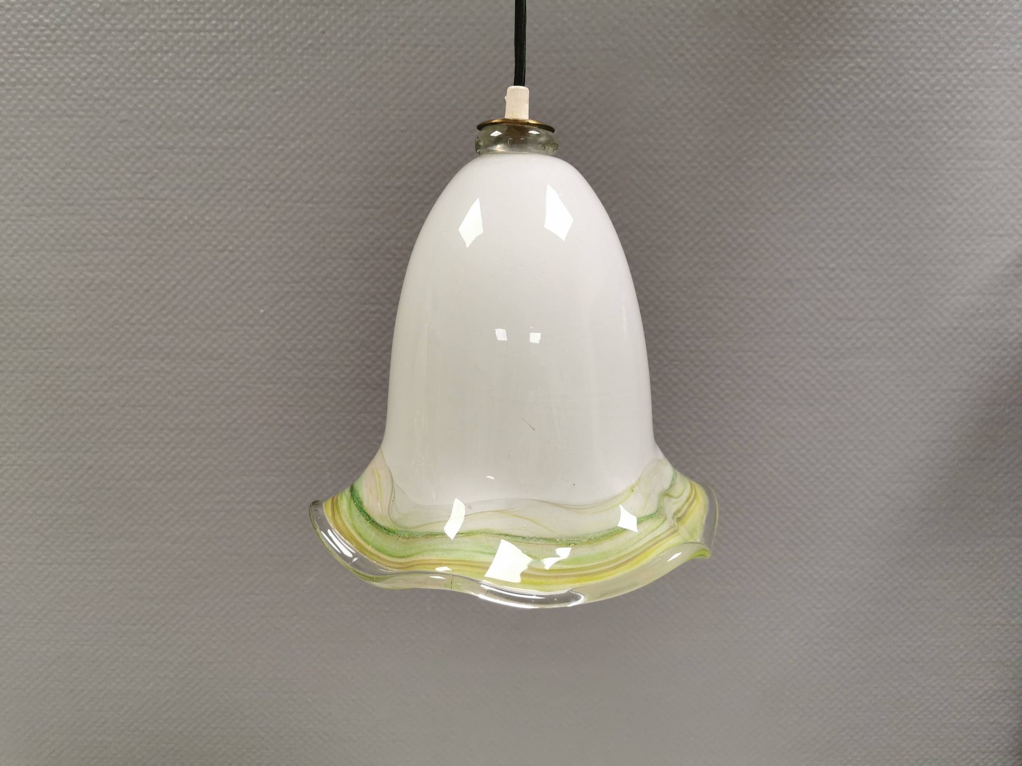 Pendant lamp in multicolored glass. Probably Danish or Swedish from 1970s