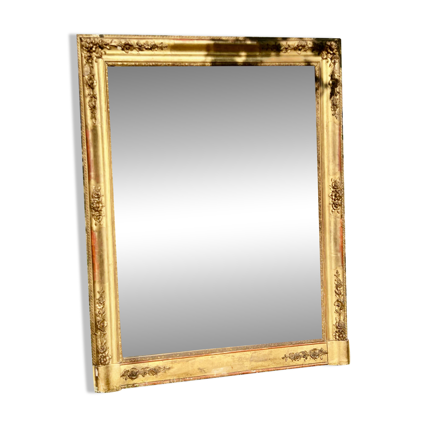 Grand miroir ancien doré à la feuille