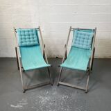 Set of 2 blue sun loungers
