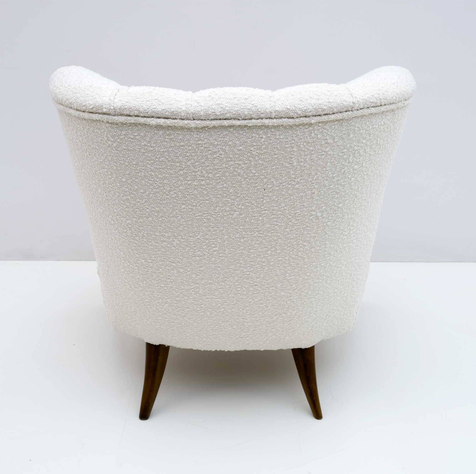Malatesta and Masson Art Déco Style Italian Walnut and Bouclé Armchair, 50