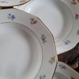 8 12-sided soup plates – floral porcelain with gold edging