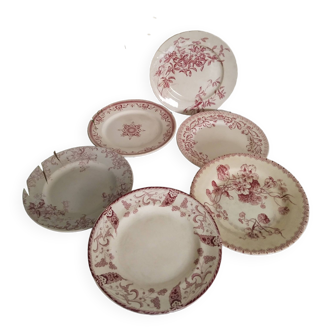 Lot de 6 ssiettes plates en faience  Terre de fer , coloris rouge