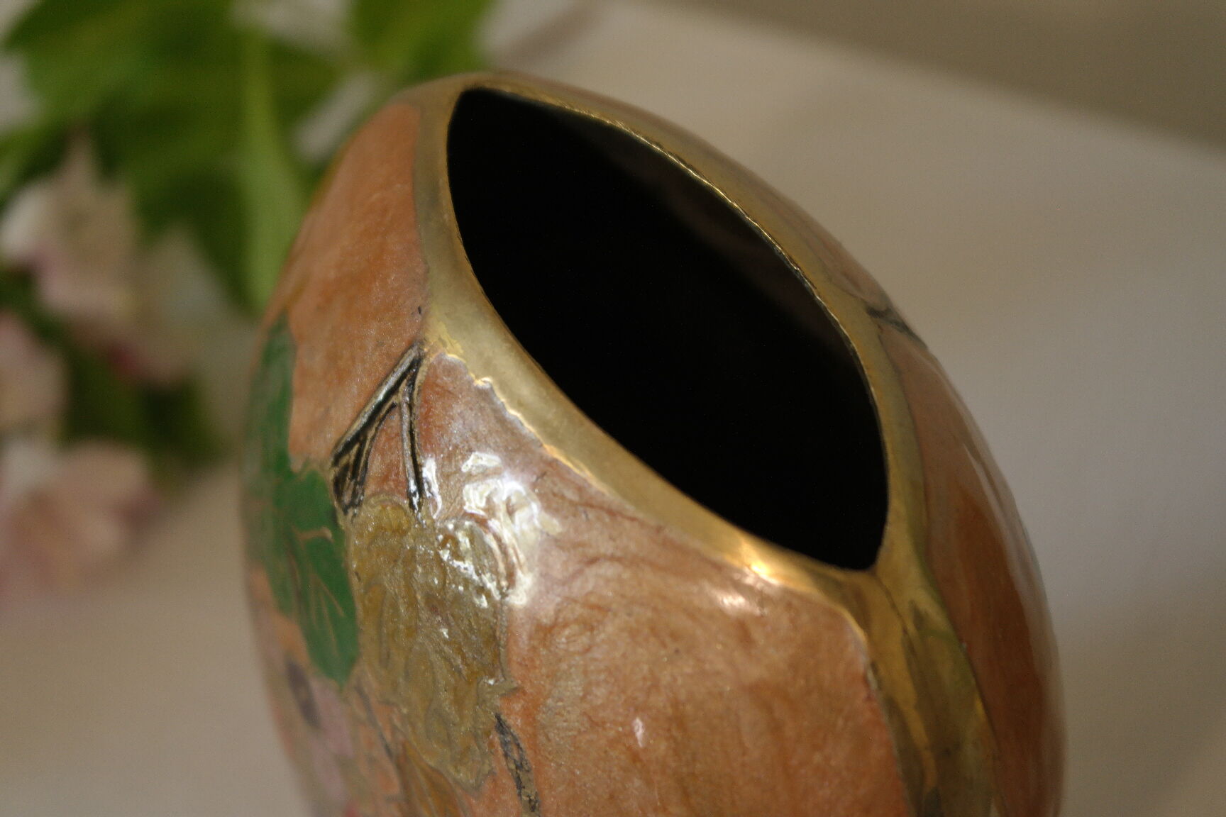 Vintage enamelled polychrome brass vase