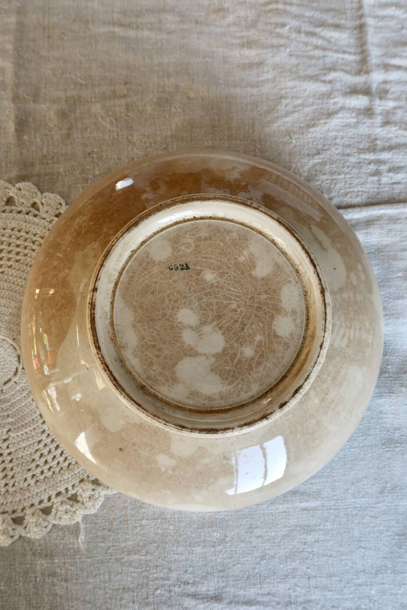 Antique ironstone salad bowl - Patina - Green and orange floral decoration