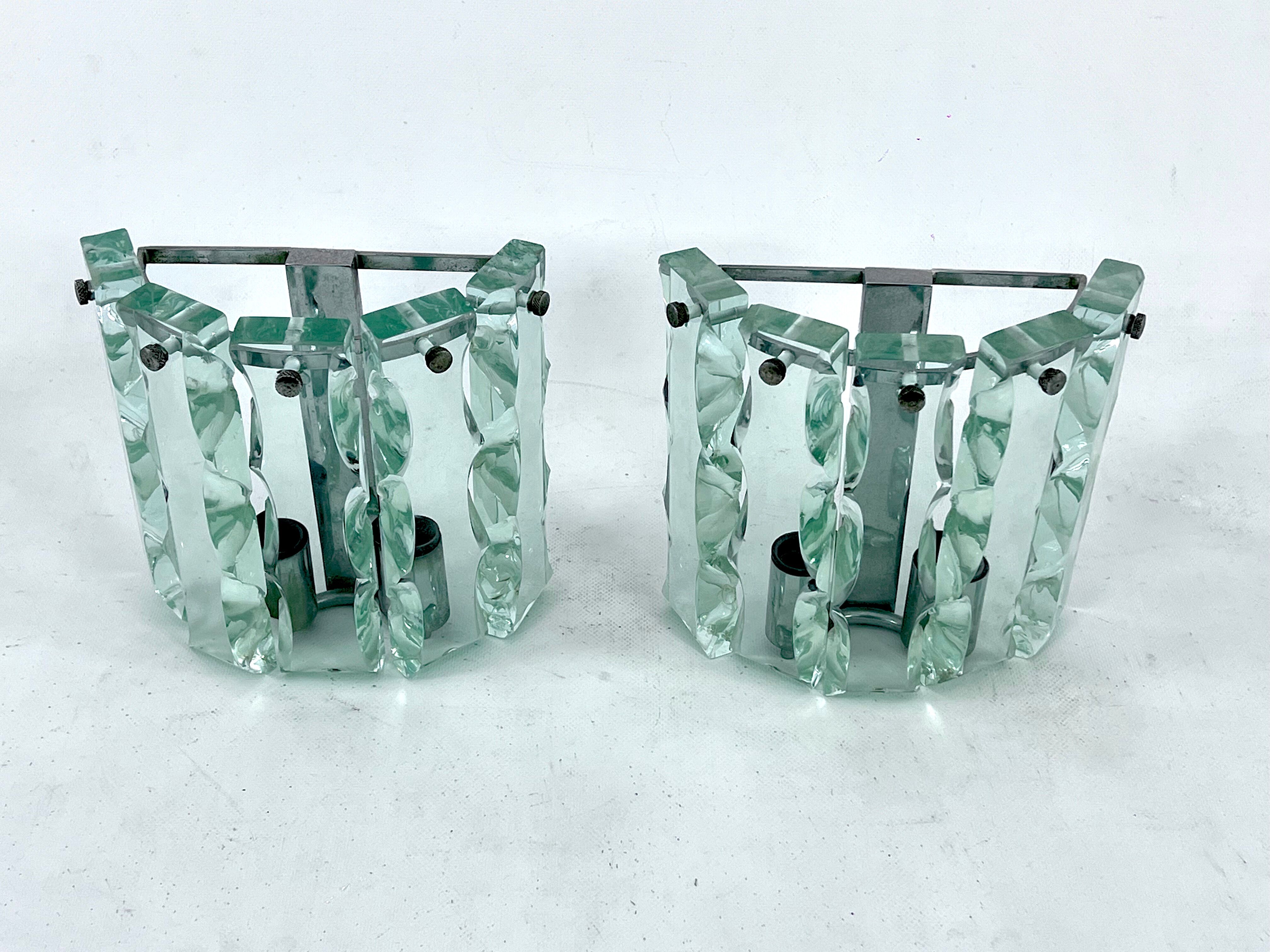 Set of two cut glass sconces by Zero Quattro, Italy 1970s