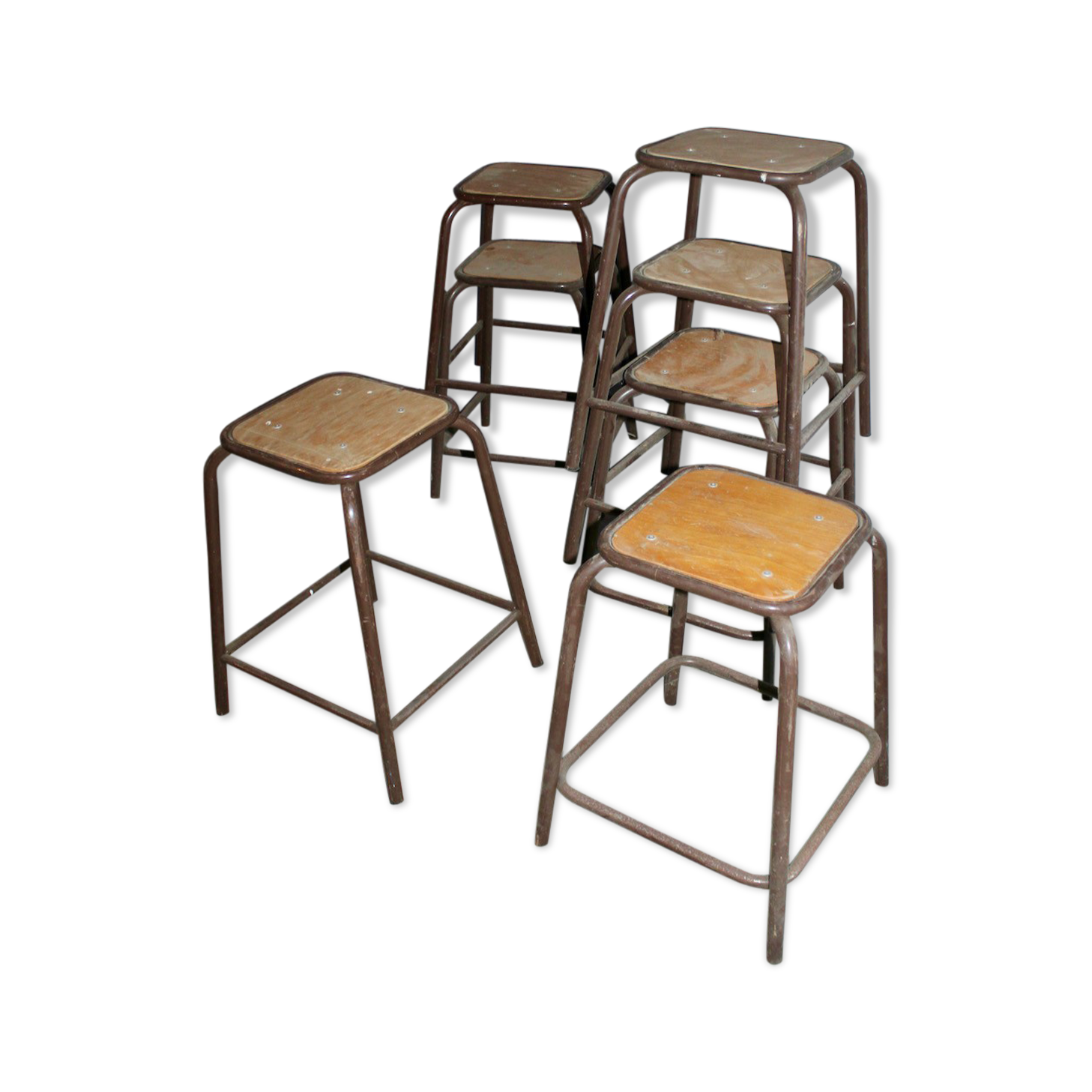 Series of 7 vintage workshop stools