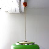 Vintage space age green saucer pendant light from the 1970s