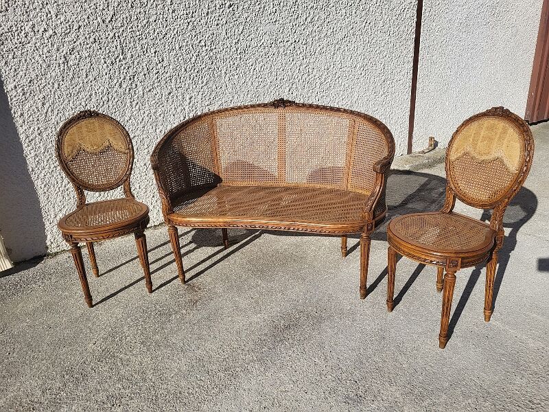 Canape bench 2 chairs louis xvi walnut canning