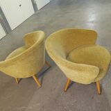 Chair round modernist graphic velvet thick yellow
