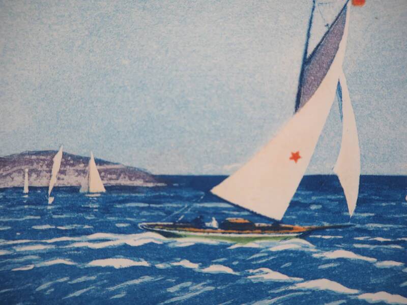 René Ligeron: Regatta on the Atlantic, signed original engraving.