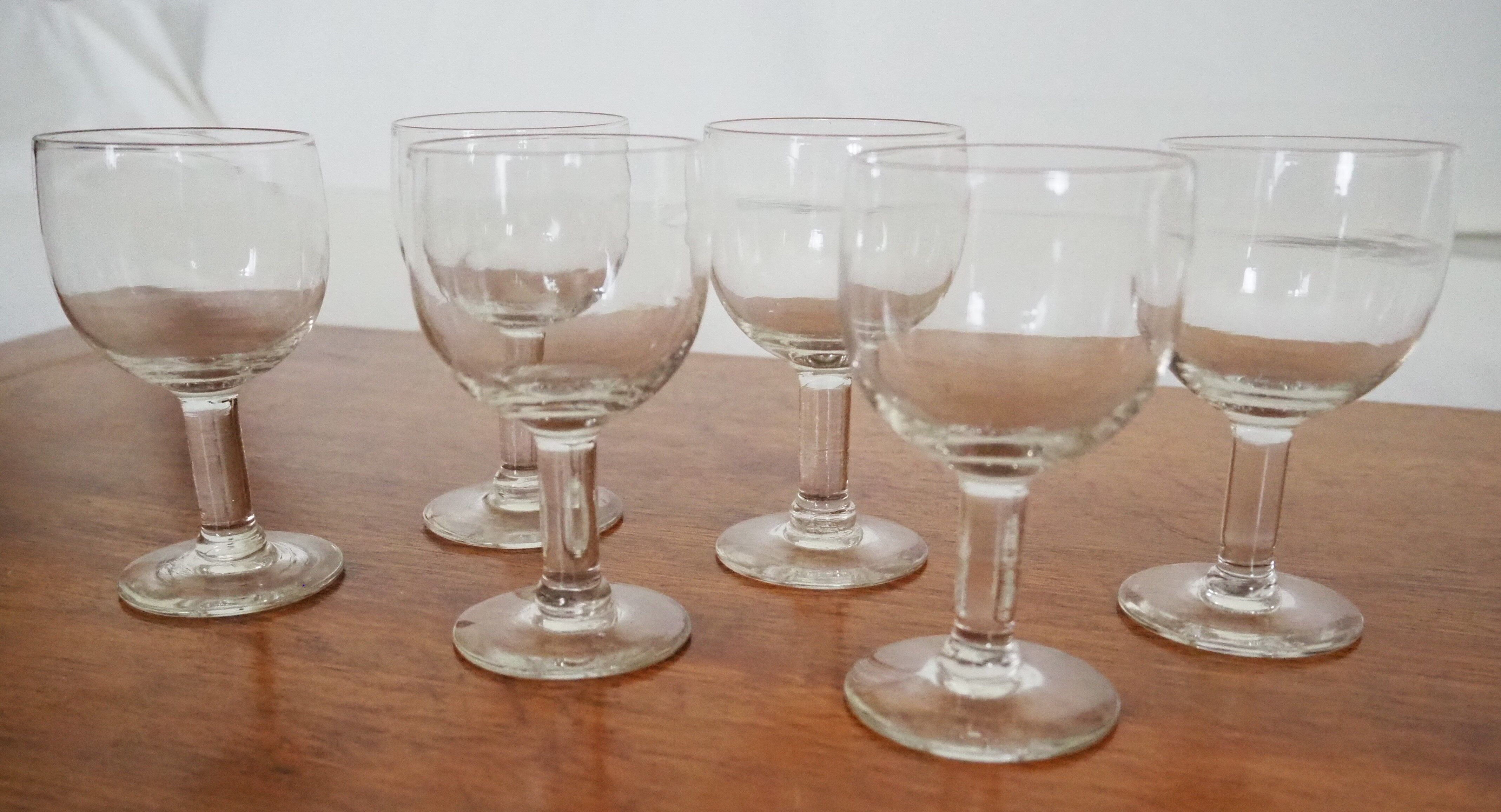 6 verres ballon ancien style bistrot XXème siècle