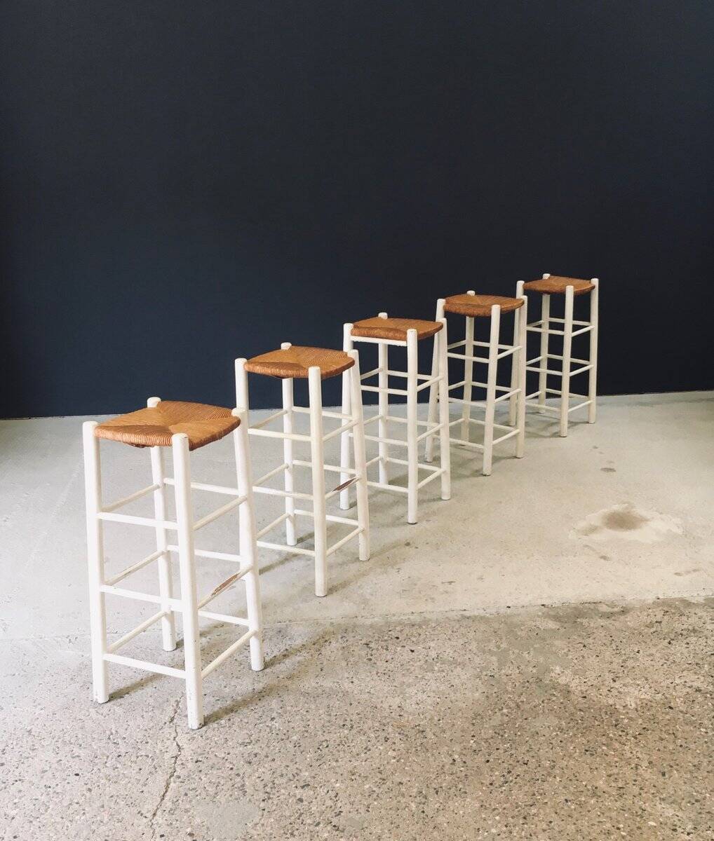 Rustic Handcrafted High Stools, France, 1940s, Set of 5