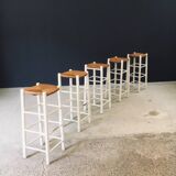 Rustic Handcrafted High Stools, France, 1940s, Set of 5