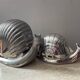 Duo vintage snail jewelry boxes in silver metal