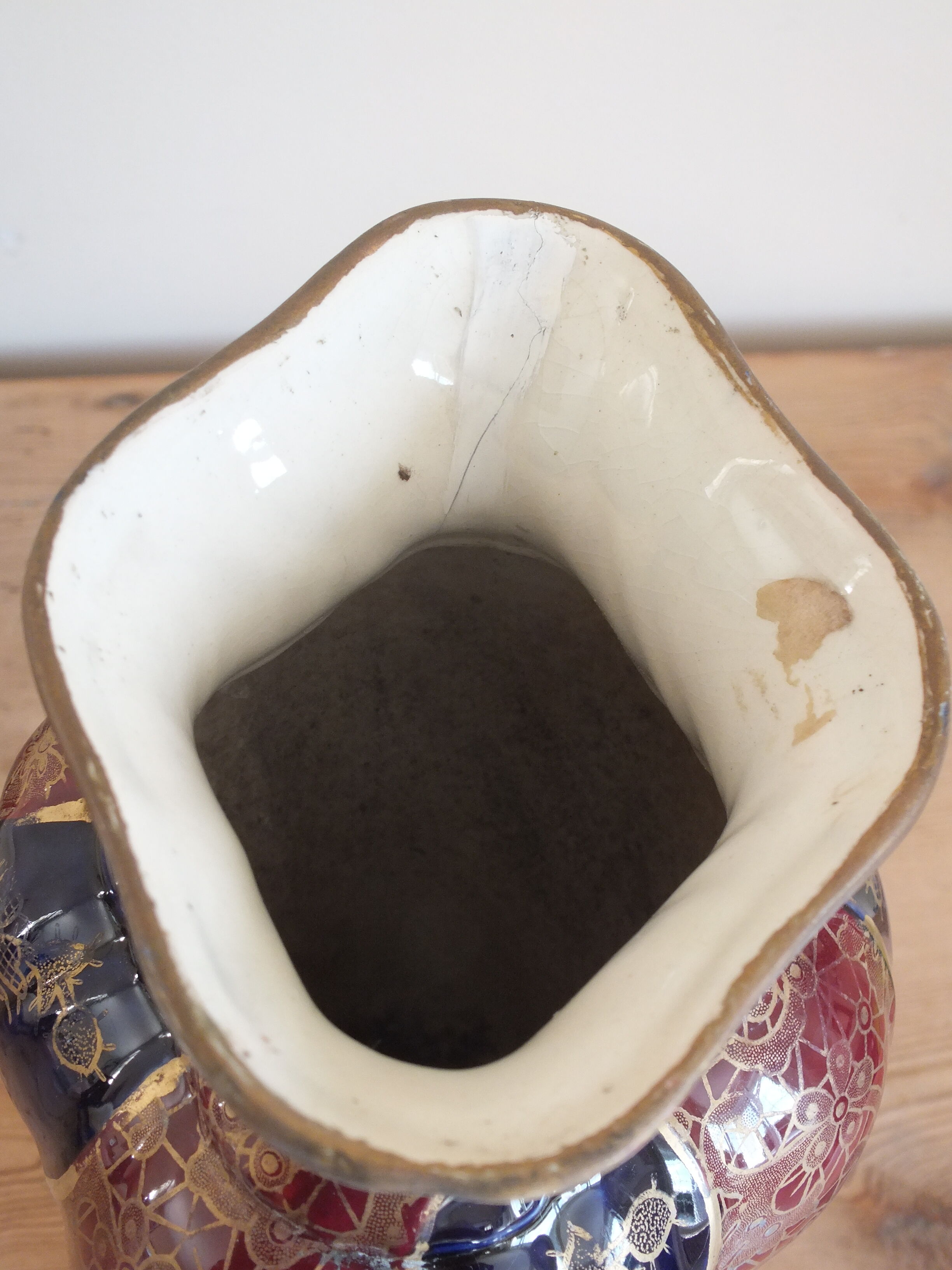 Sarreguemines trim 3 pcs Planter & vases blue, burgundy and gold