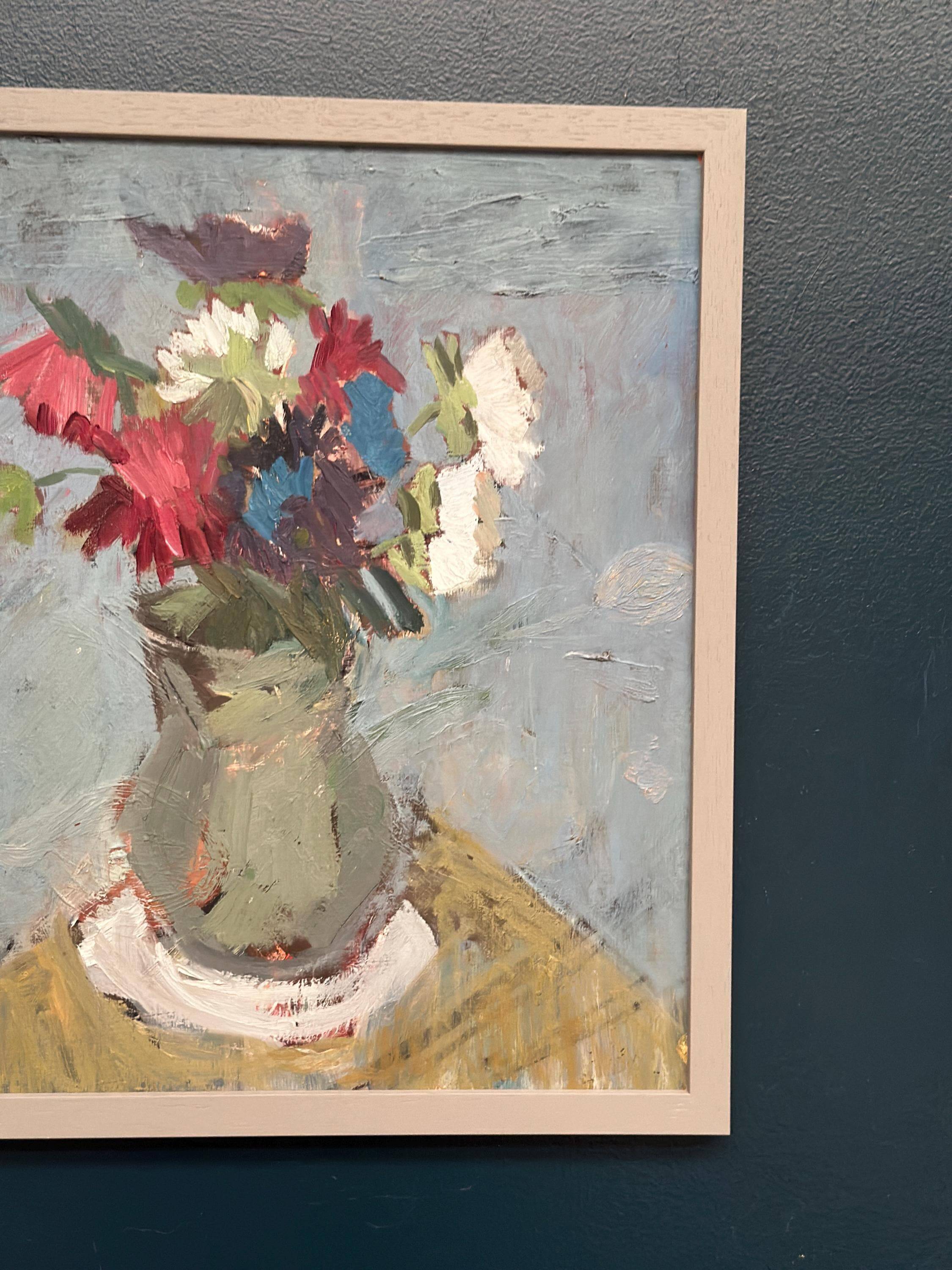 Original Swedish Oil on Panel – “Flowers in Green Vase” – Signed – Vintage