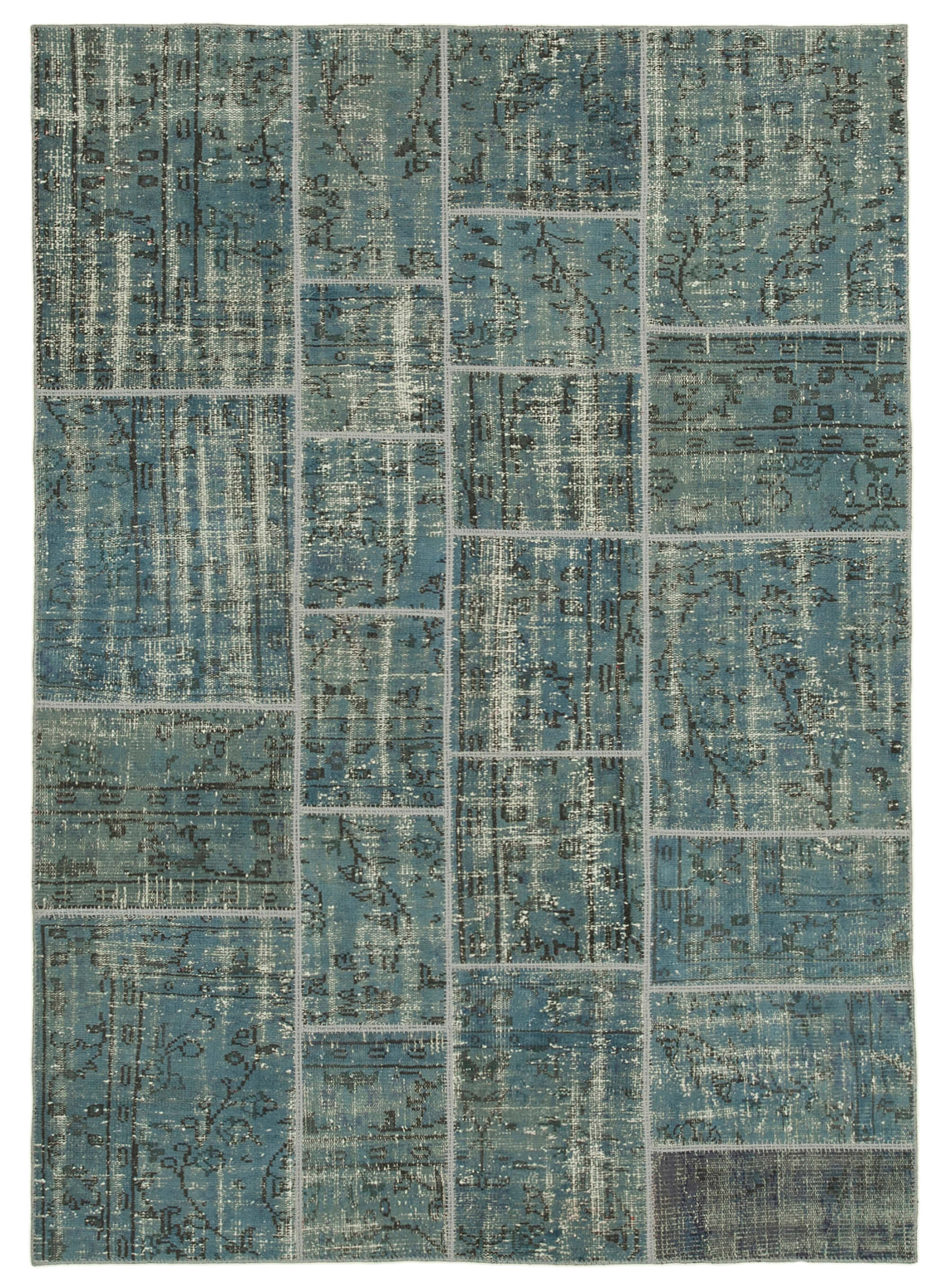 Handmade anatolian vintage 171 cm x 240 cm blue patchwork carpet