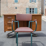 School teacher's chair in imitation leather and tubular metal